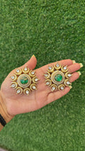 Precious stone studs - green colour image 0
