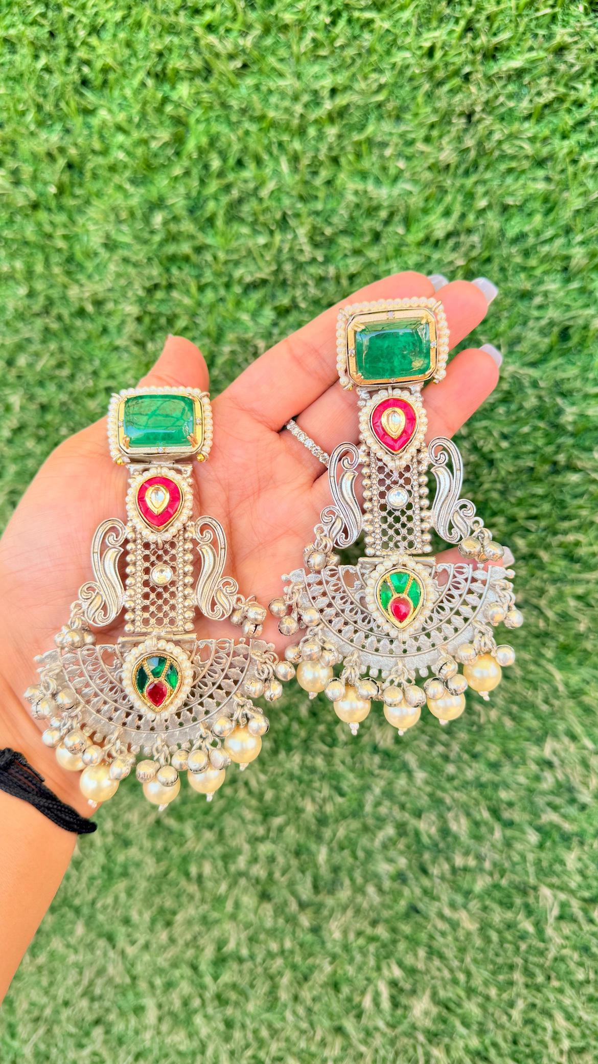 Amara earrings- silver green image 2
