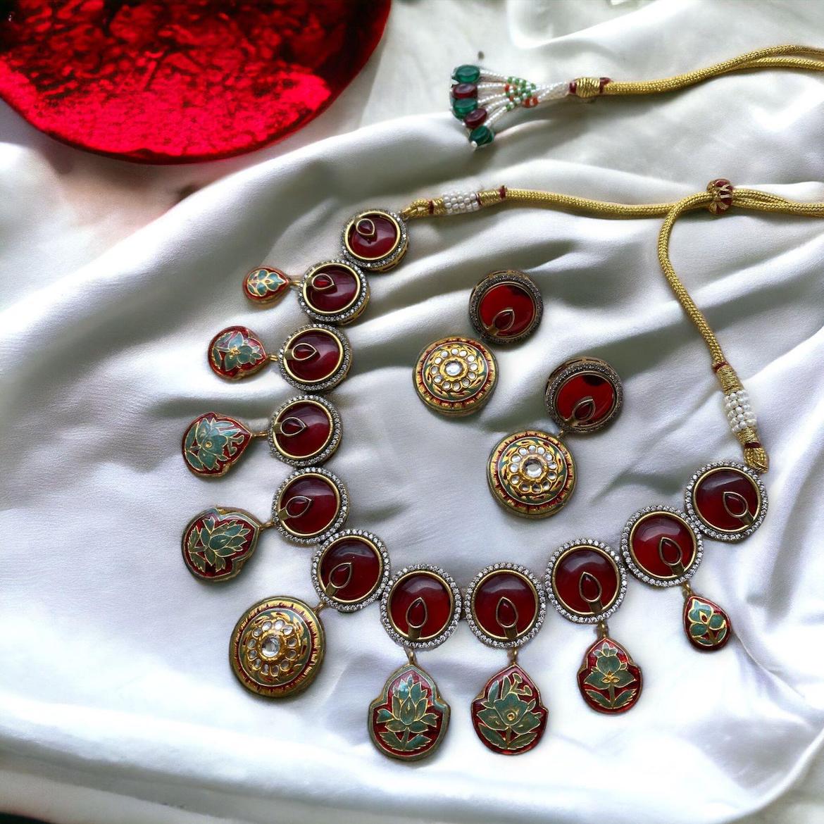 Partaash red choker with earrings image 0