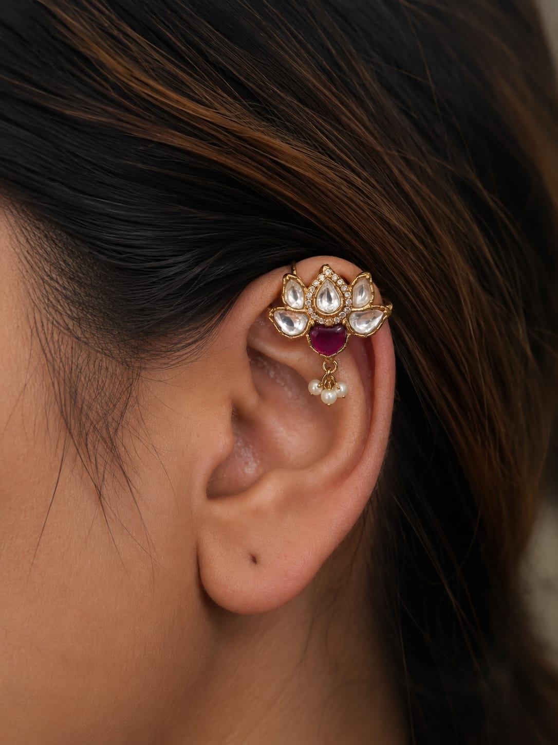 Phoolwati earcuffs- 2 in 1 - Hot Pink image