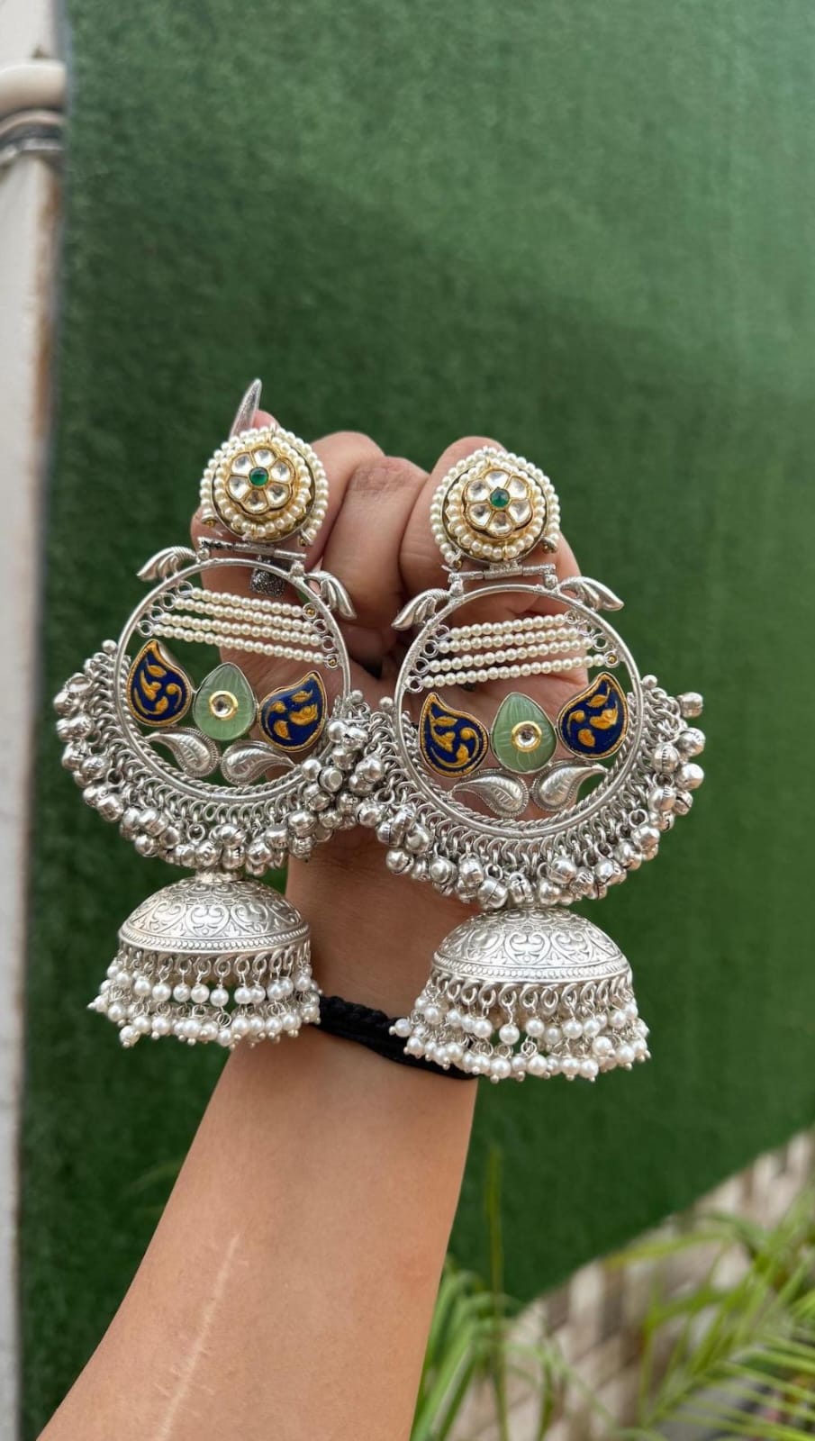Jiya Jhumka - Light Green and Blue image