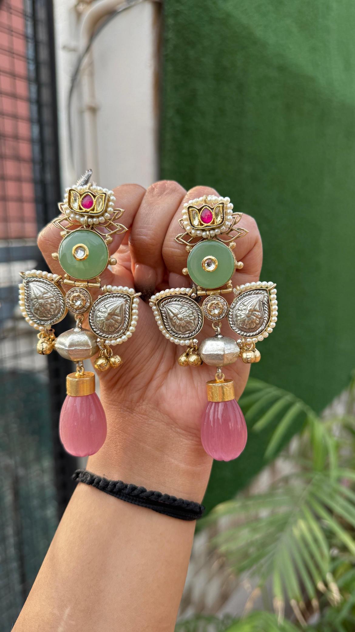 Aria earrings with baby pink drop image 0