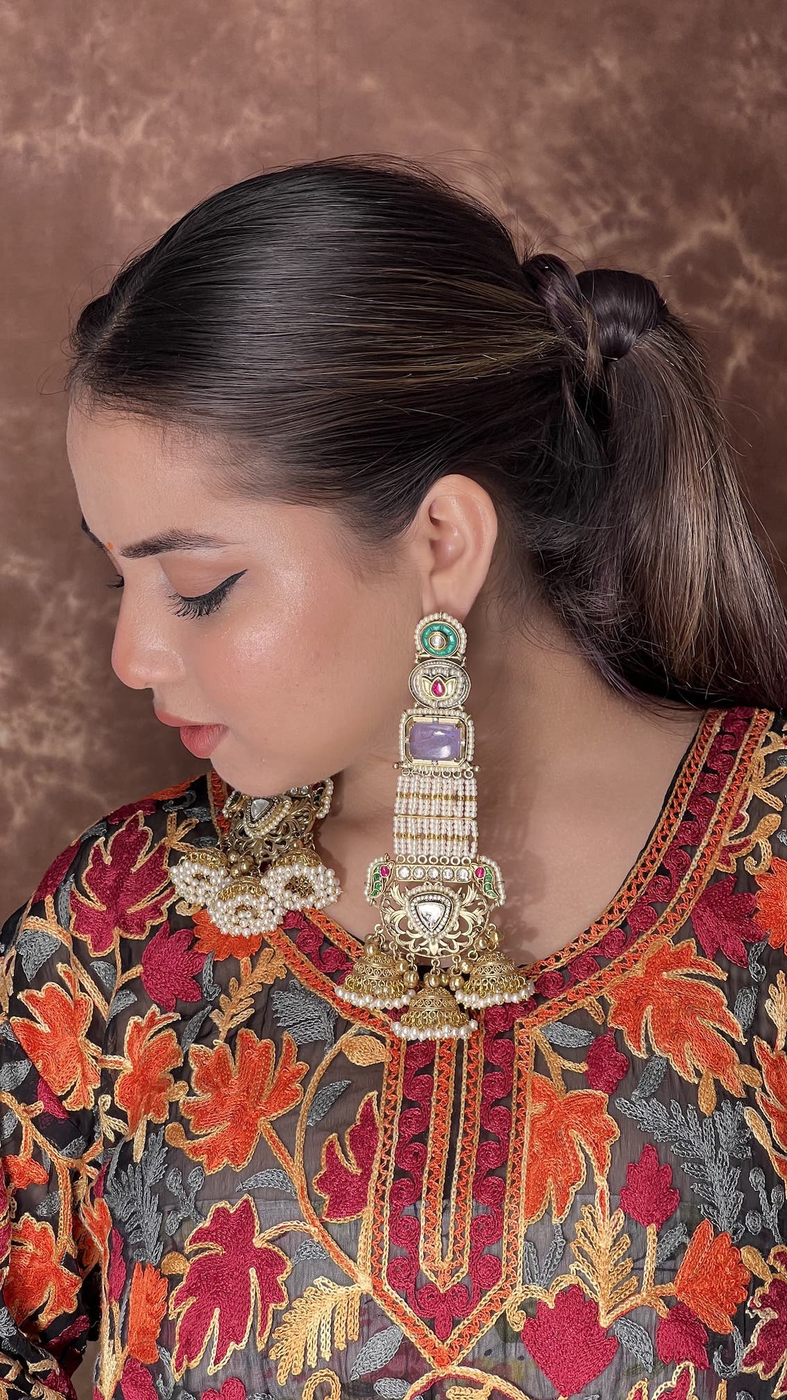 Afra jhumka- purple colour image 1