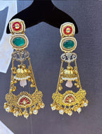 Komal earrings - Dark Green and Pink image