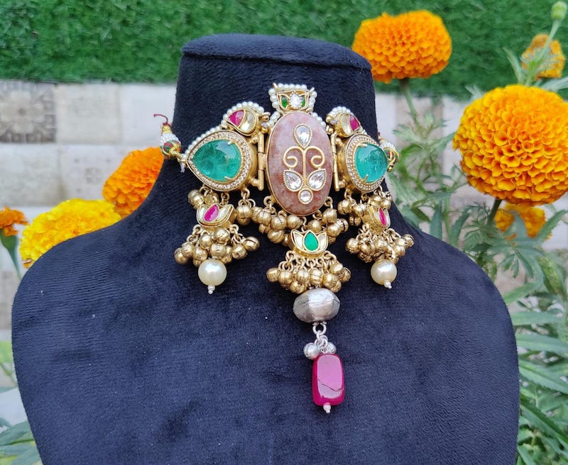 Deeksha choker - light green image 1