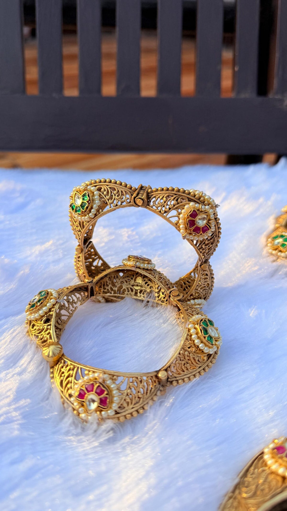Gold plated kadas with panchi kundan image 2