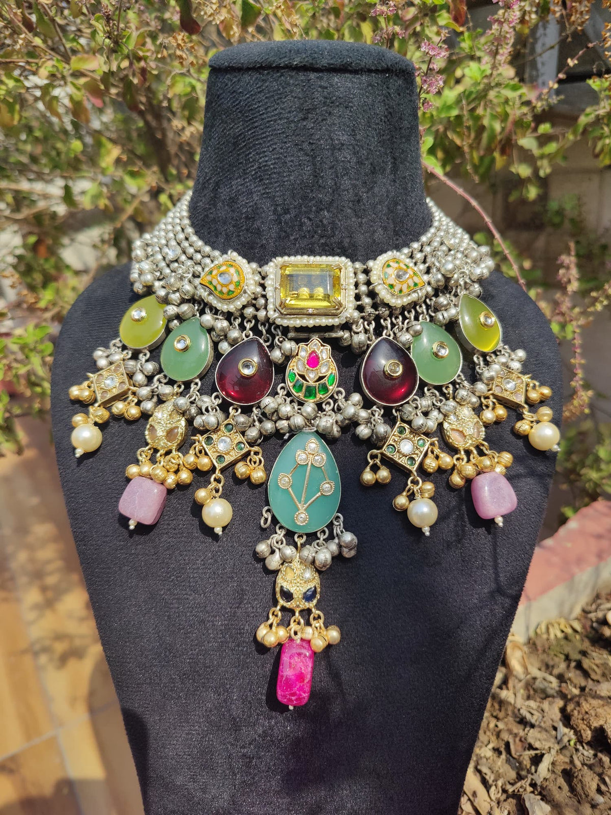 Silver Multi Colored Neckpiece without earrings image 1