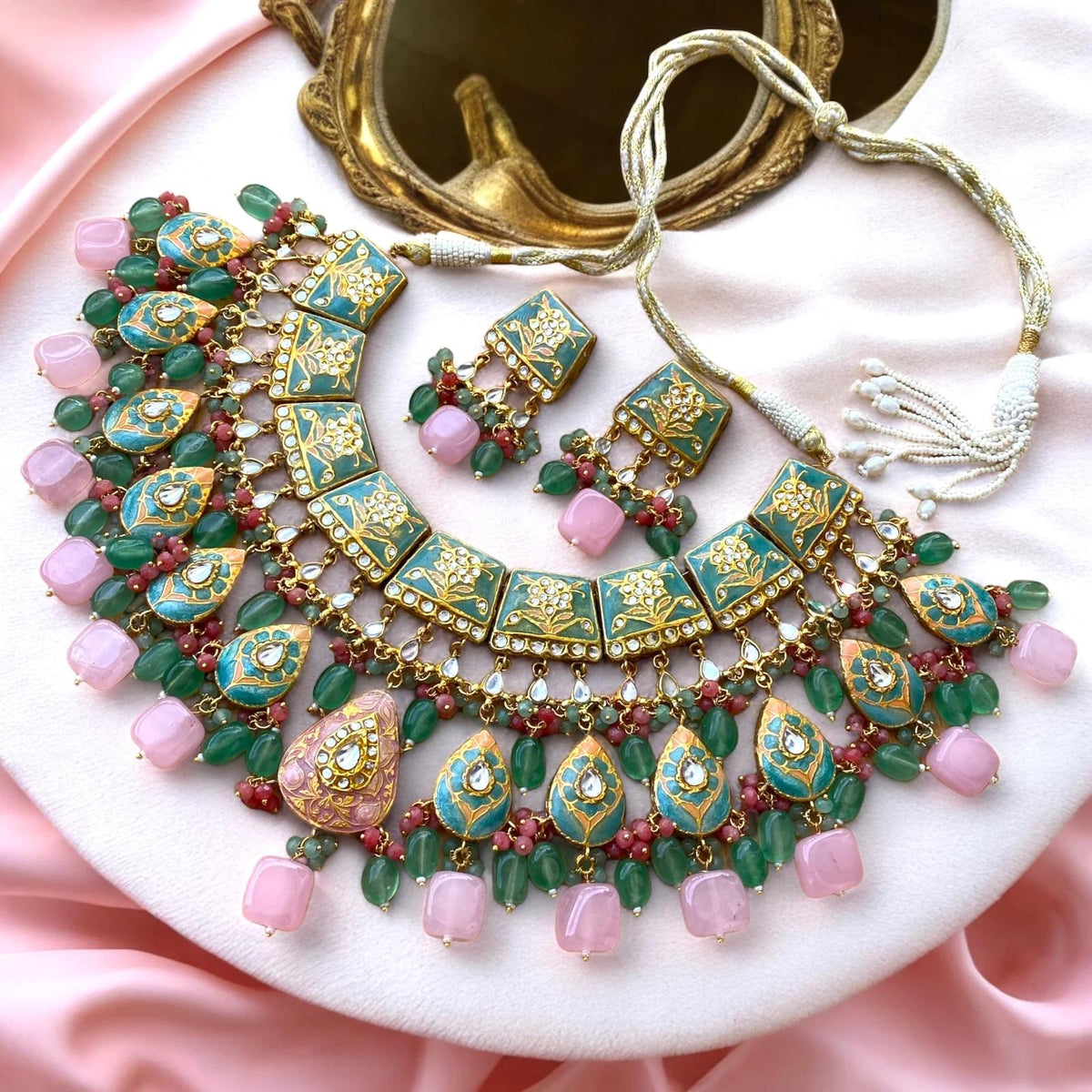 Partaash Pink set with earrings- Mehendi function image 0