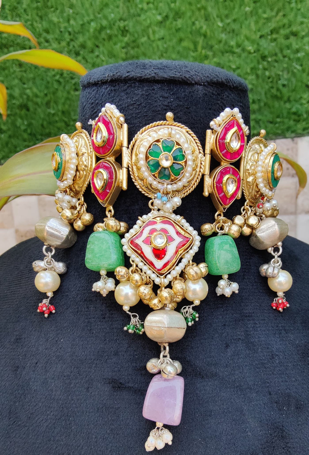 Gold choker with red stones image 1