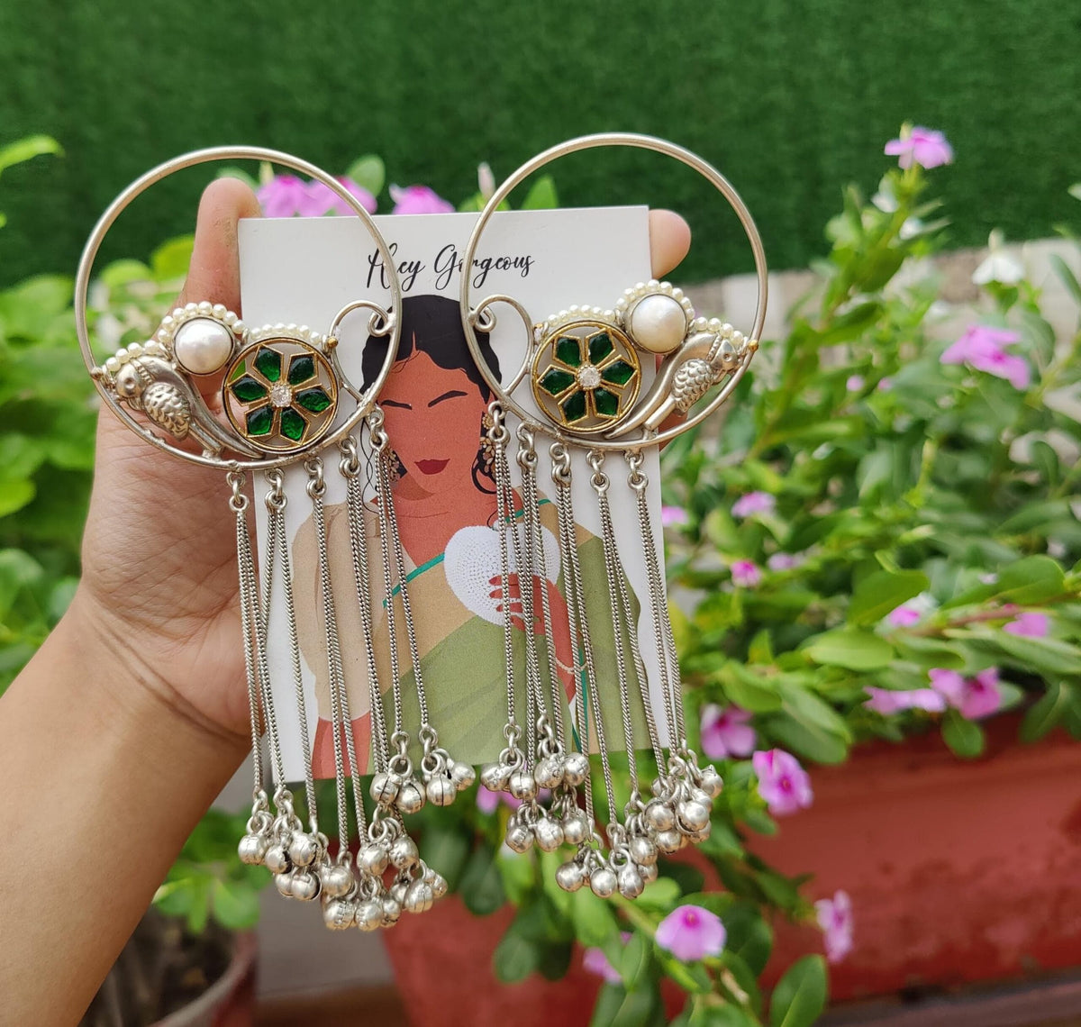 Mastani 2.0 Earrings-green silver image 0