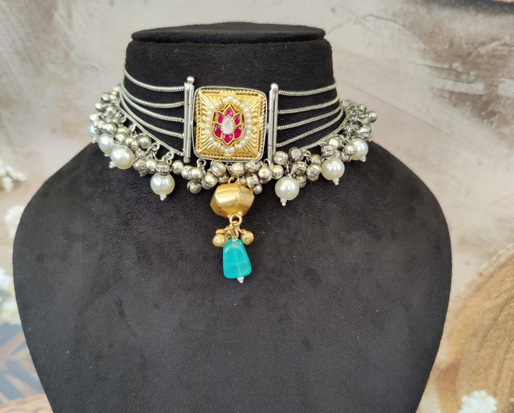 Aayra choker - Turquoise Blue Silver image