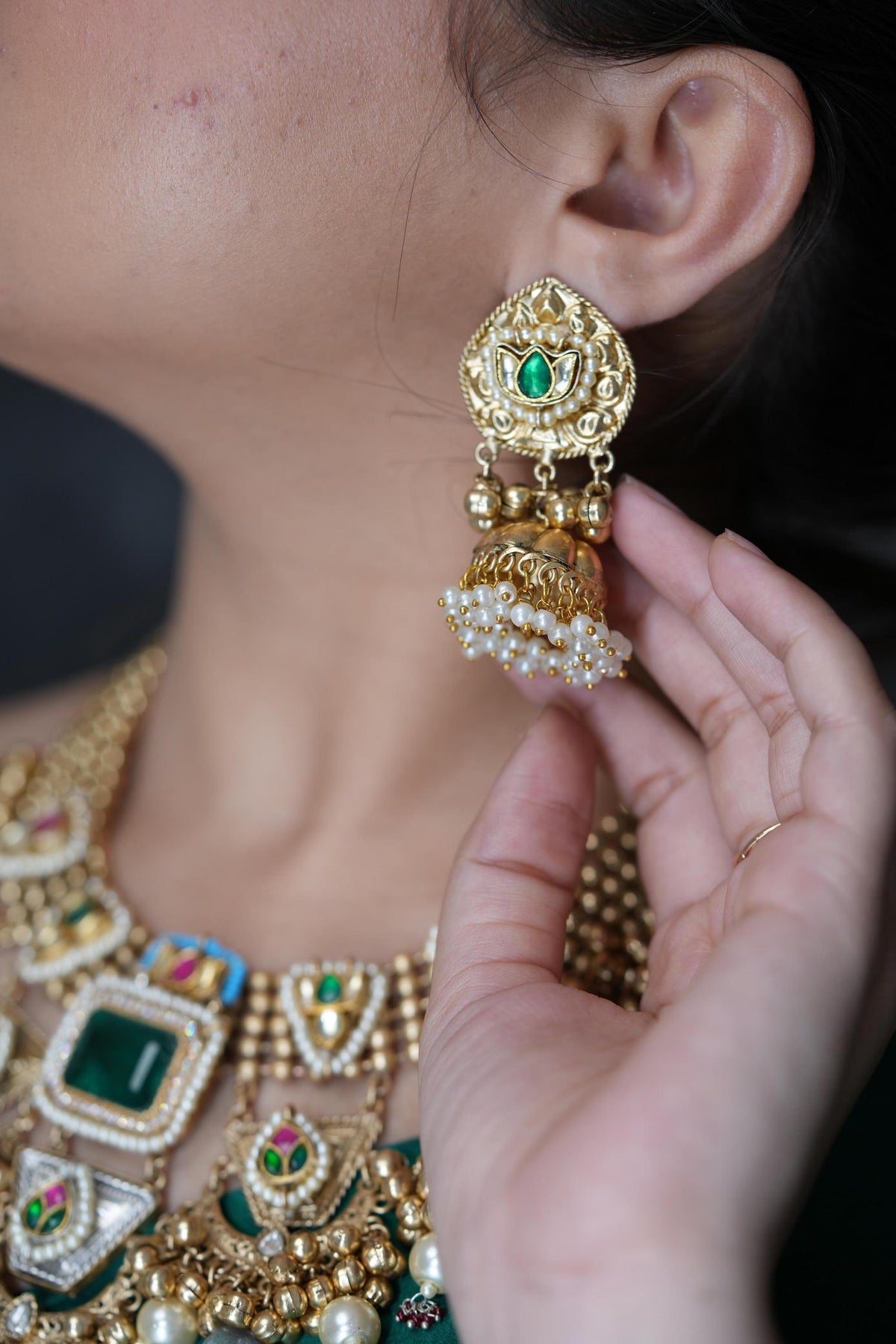 Bridal neckpiece with small jhumki image 7
