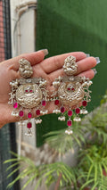 Pakistani silver earrings - Pink image 0
