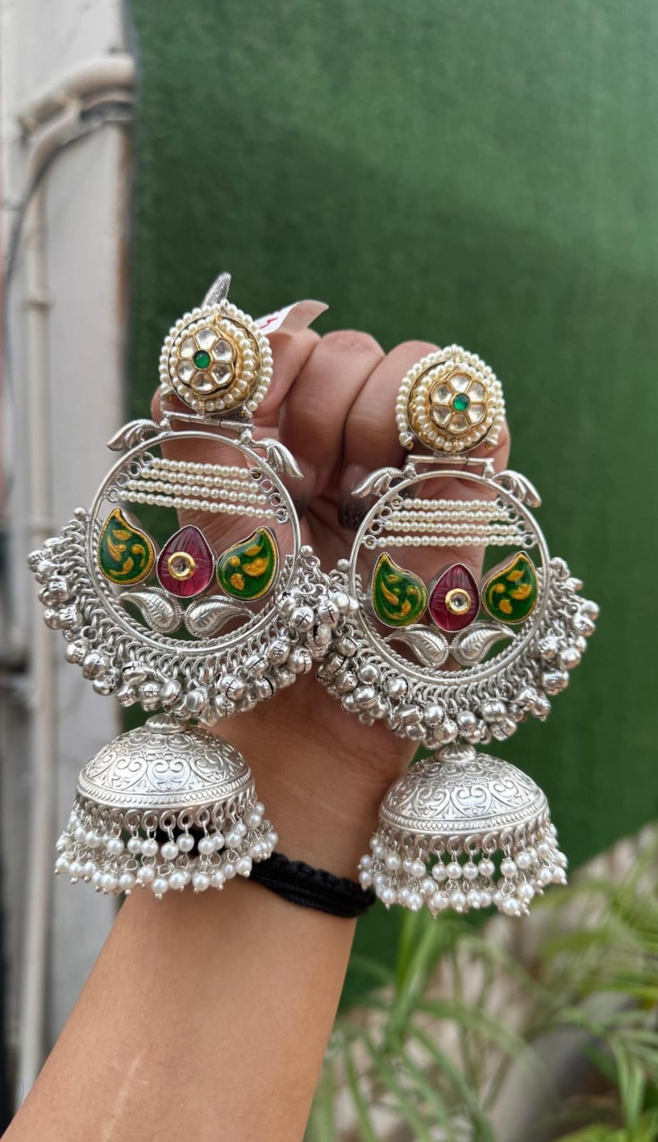 Jiya Jhumka - Dark Green and Red image
