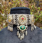 Silver tribal choker with panchi kundan image 2