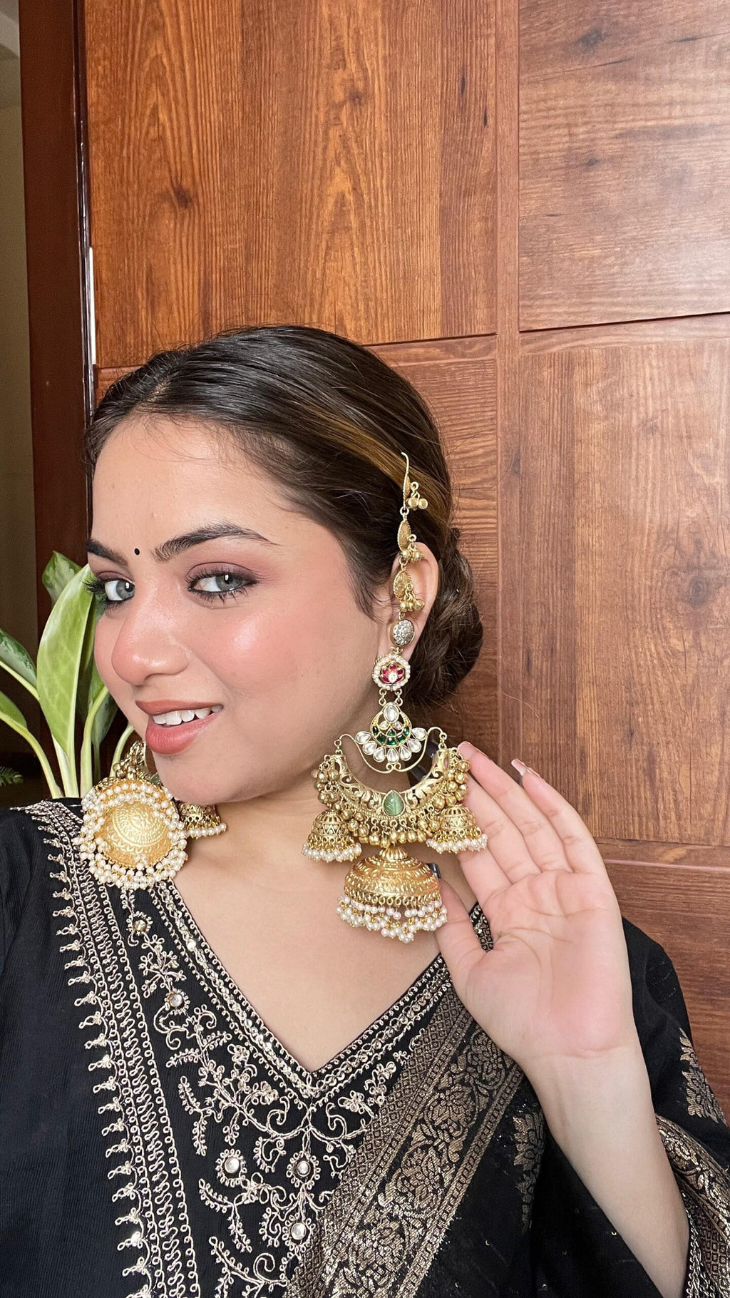 Gulabo-  Tripple Jhumki with hair chain image 0