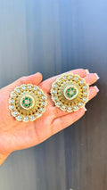 Kundan flower studs - Green image 0