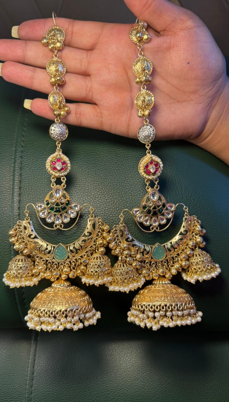 Gulabo-  Tripple Jhumki with hair chain image 7