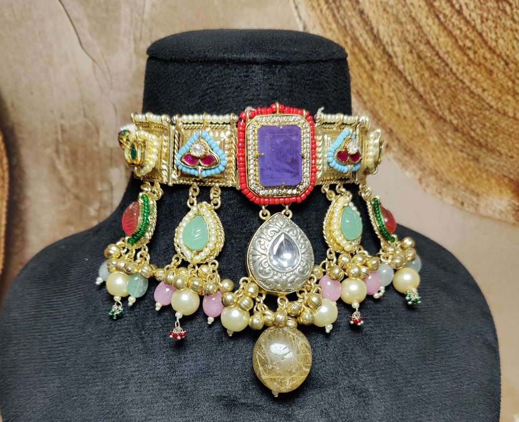Mayuri choker - purple and red colour image 1
