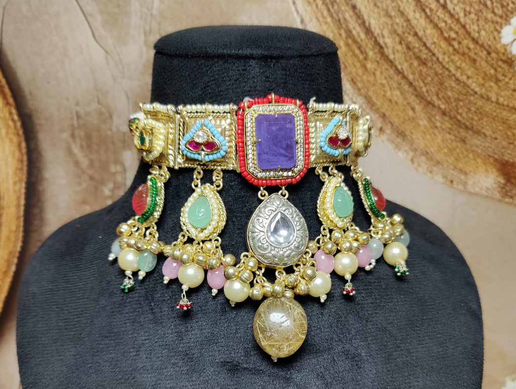 Mayuri choker - purple and red colour image 2