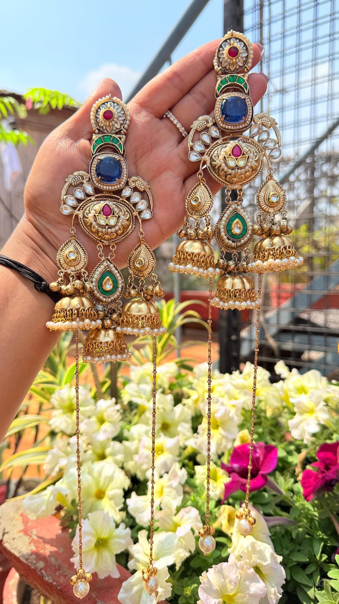 Naaz kashmiri earrings- Blue gold image 1