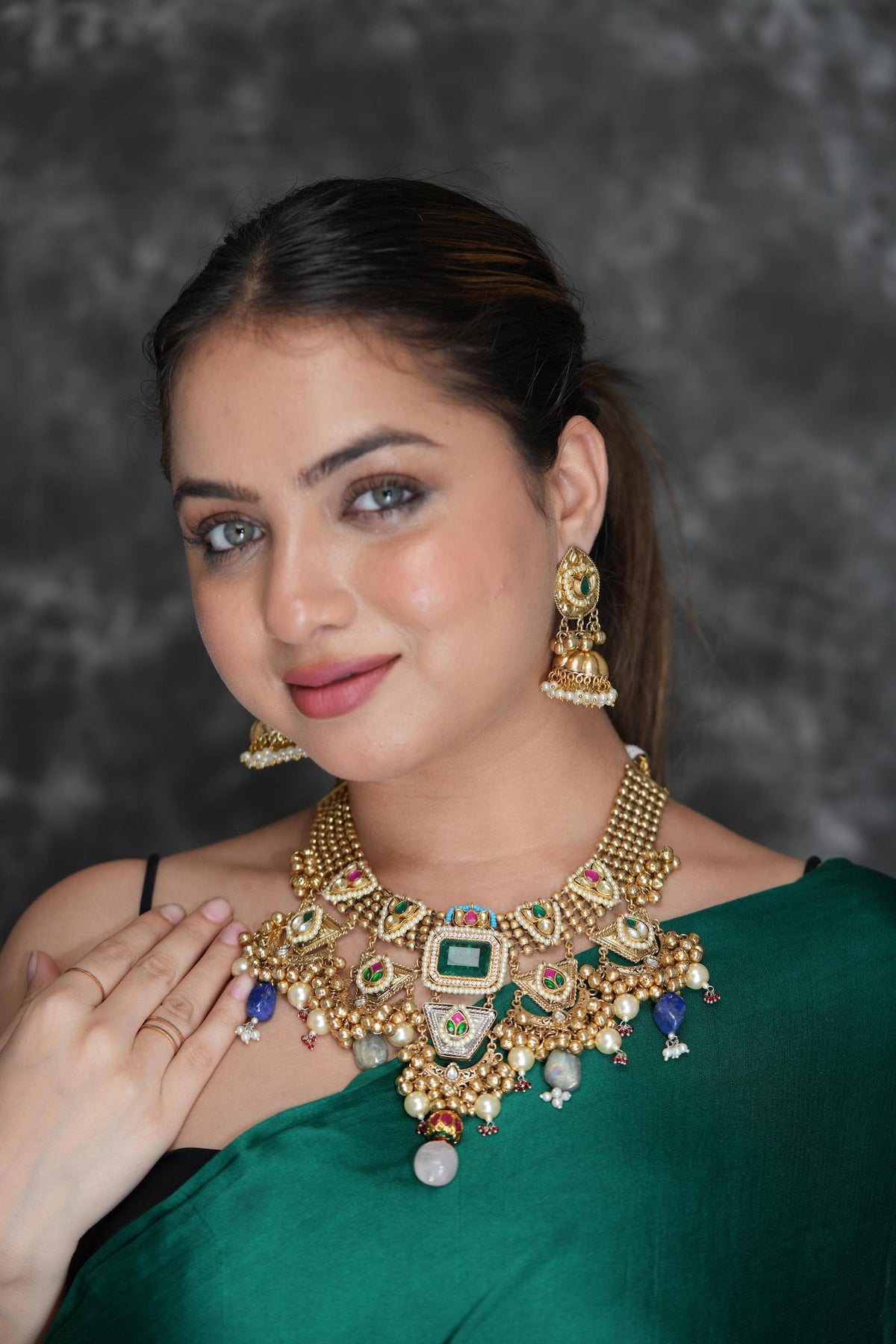 Bridal neckpiece with small jhumki image 1
