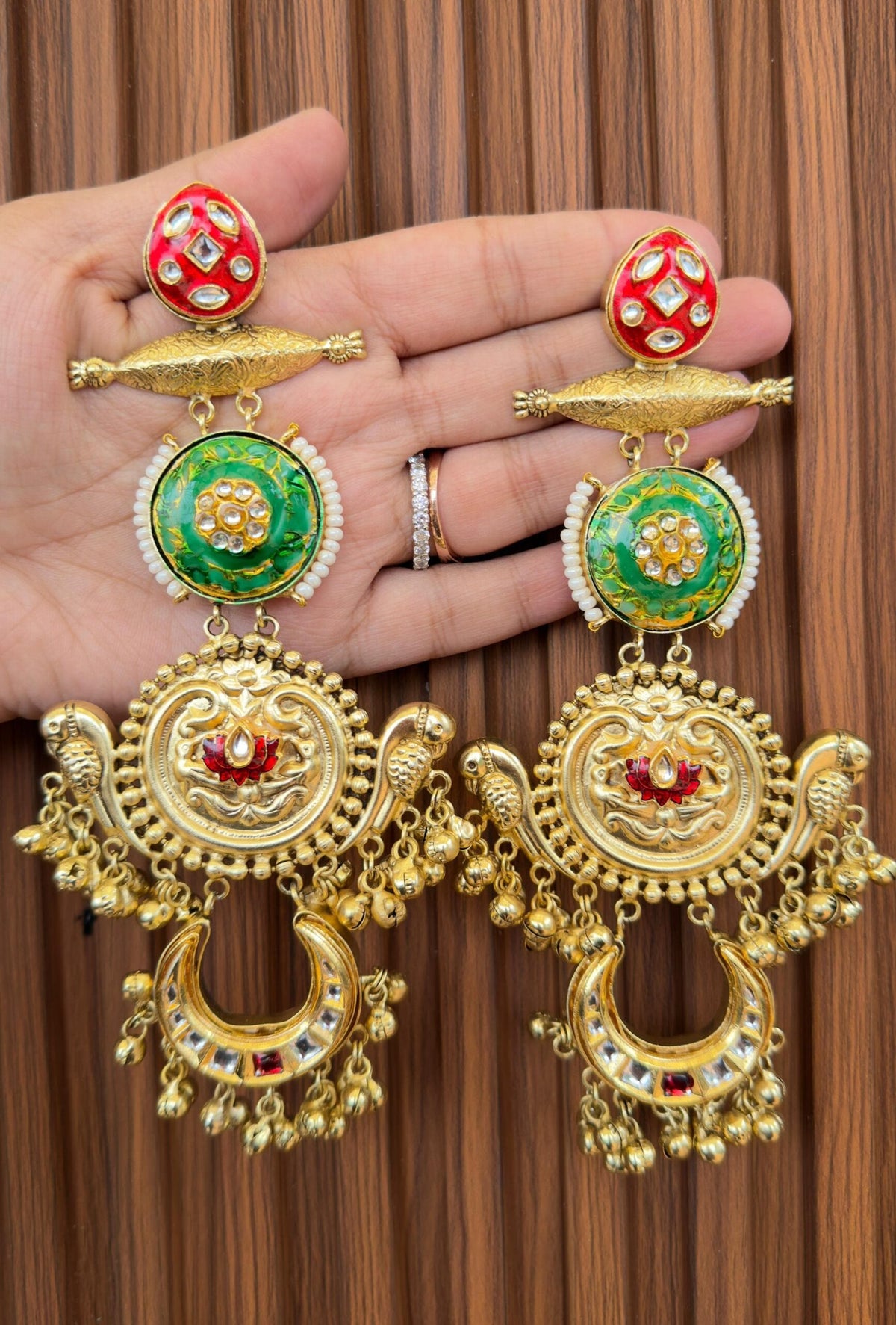 Tejaswani earrings - Red and Dark Green image