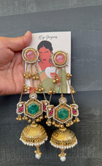 Maha Jhumka - Pink and Green image