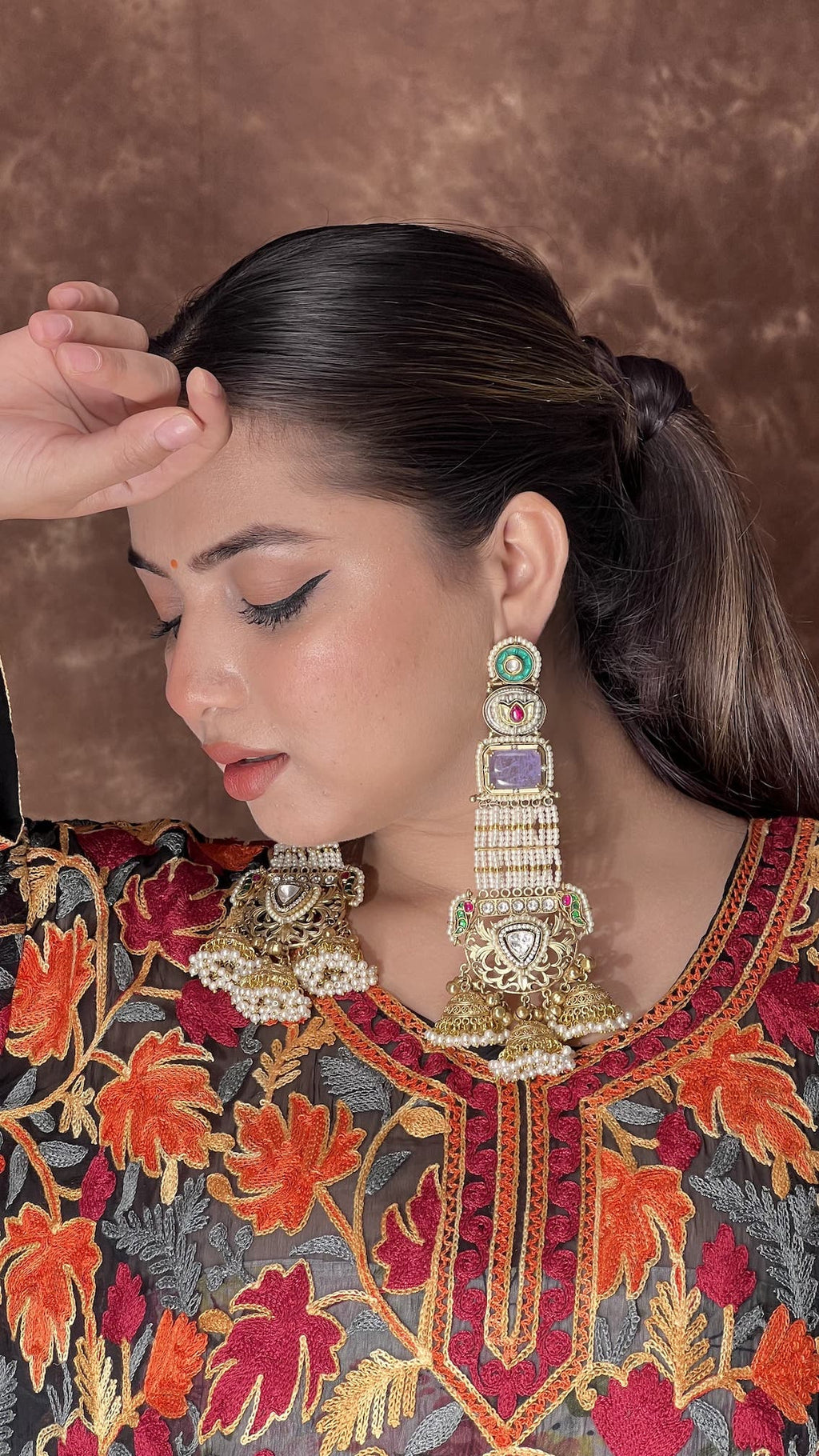 Afra jhumka- purple colour image 3