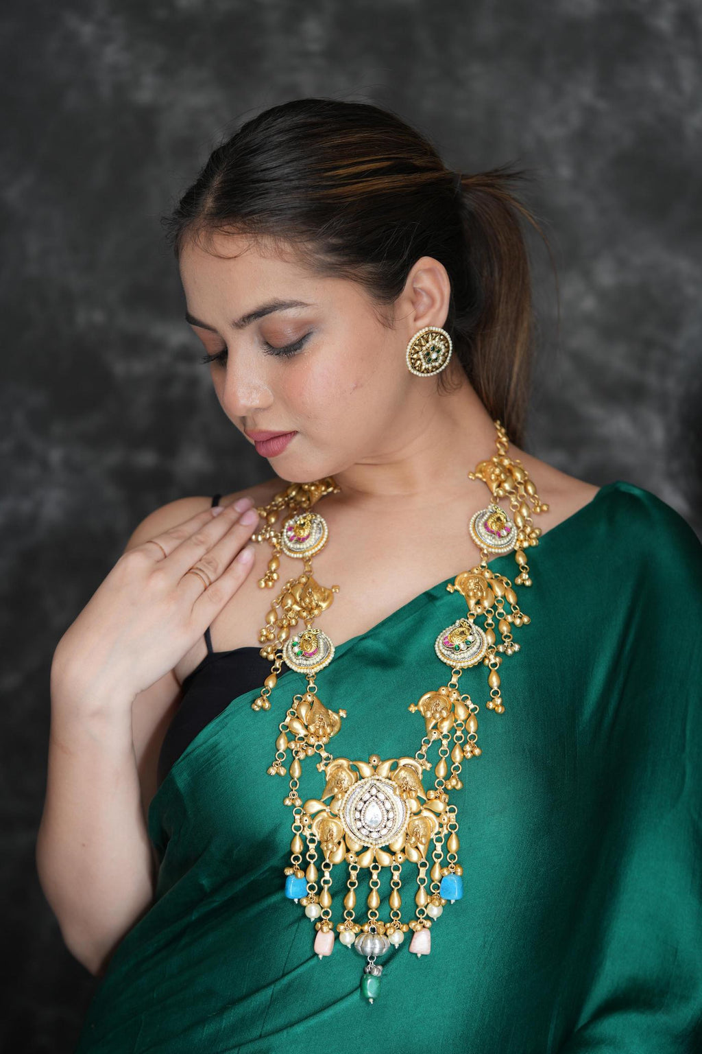 Tribal gold plated maharani haar with earrings image 1