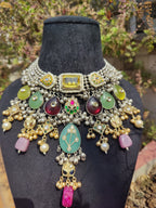 Silver Multi Colored Neckpiece without earrings image 0
