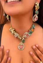 Vantara Neckpiece with earrings 1.1 - Pink and Green image