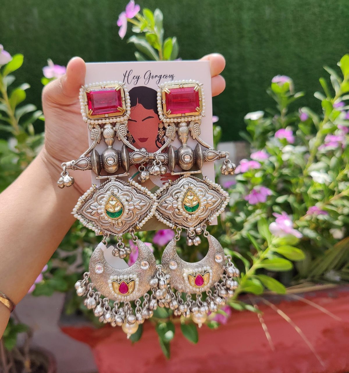 Nancy earrings- silver red colour image 0
