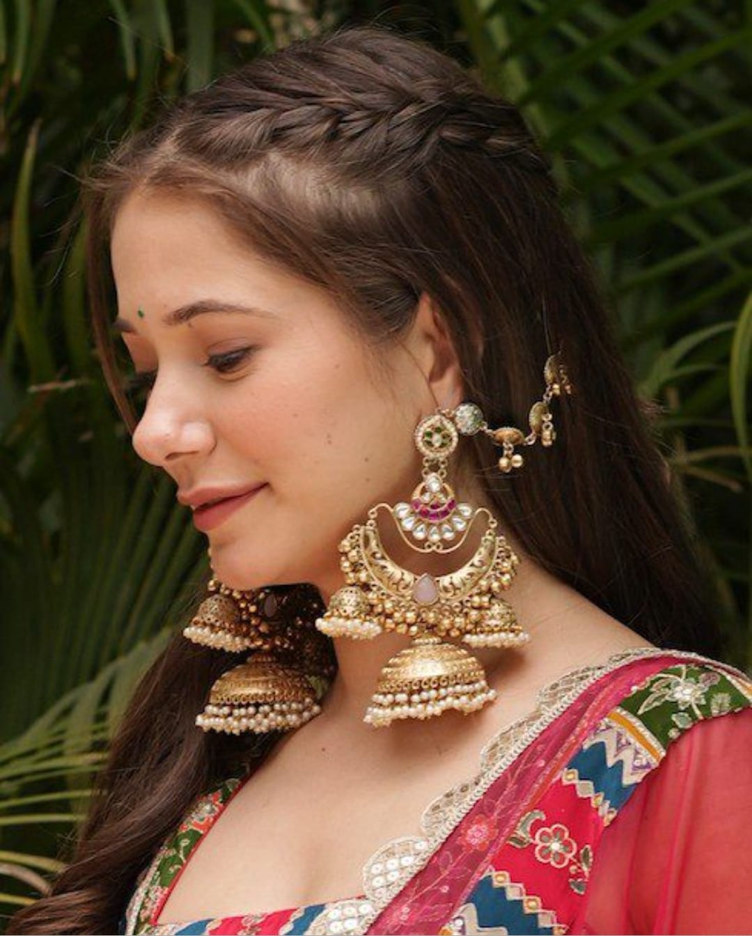 Gulabo-  Tripple Jhumki with hair chain image 5