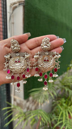 Pakistani silver earrings - Pink image 1