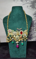 Radha neckpiece-red and blue colour image 1