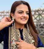 long kashmiri earrings-Silver colour image 2