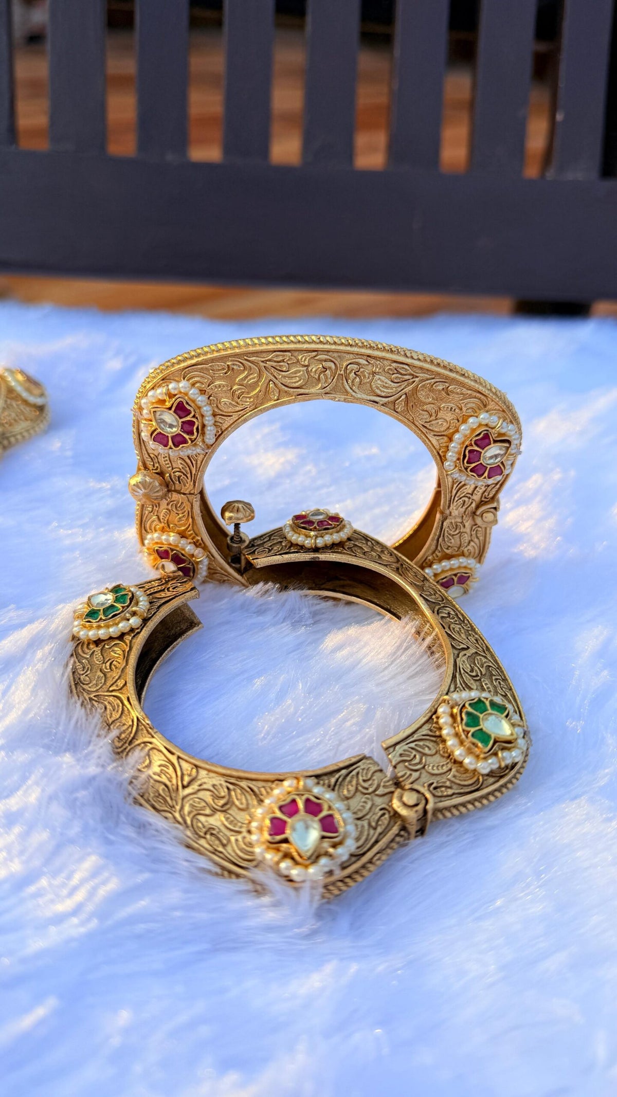Gold plated kadas with panchi kundan image 6