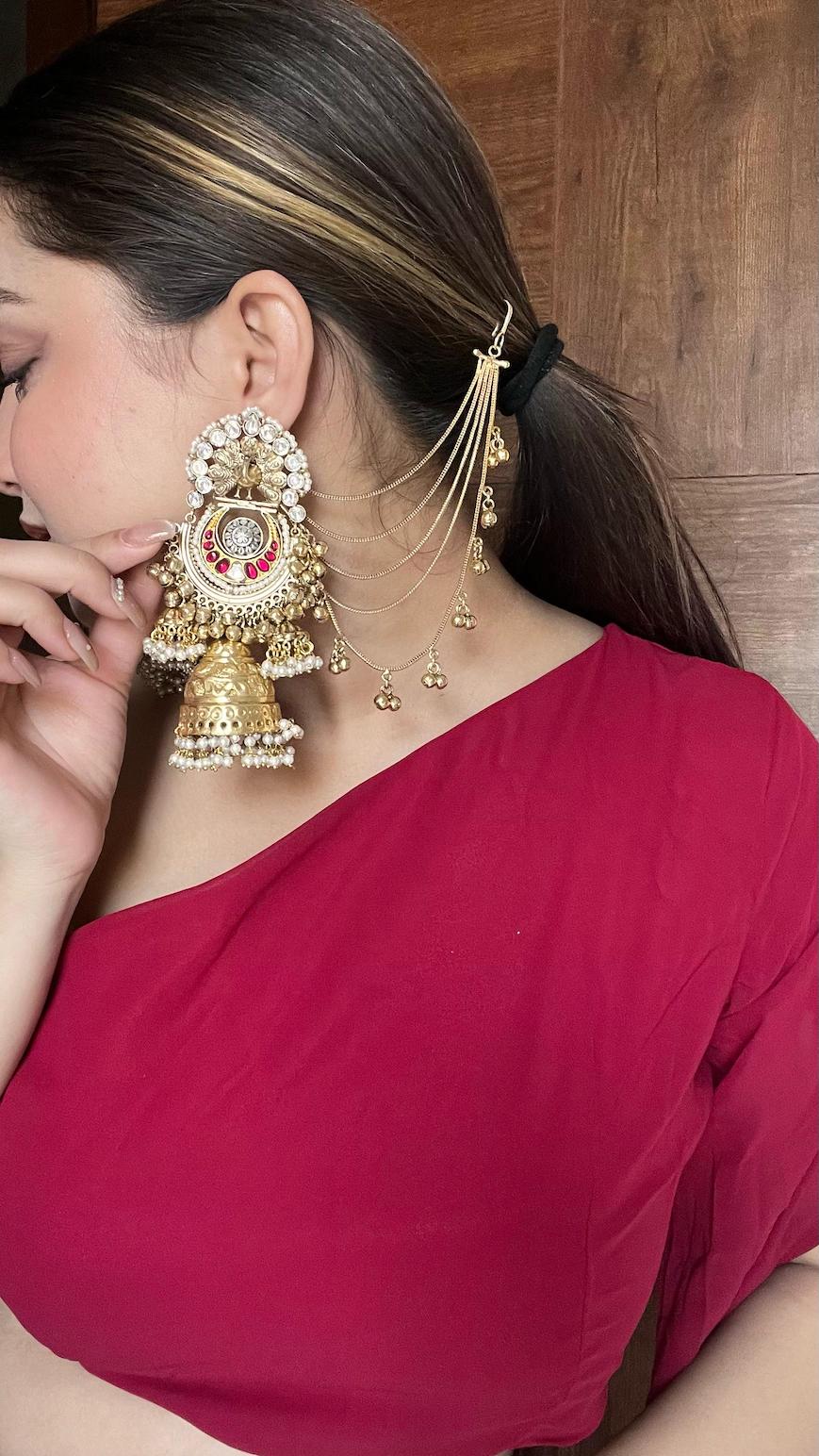 ⁠Zara jhumka - pink stone image 1