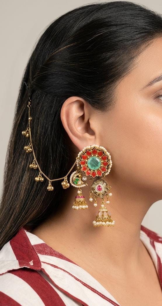 Aheli Jhumka - Light Green and Orange image