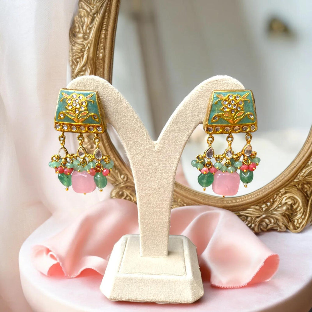 Partaash Pink set with earrings- Mehendi function image 2