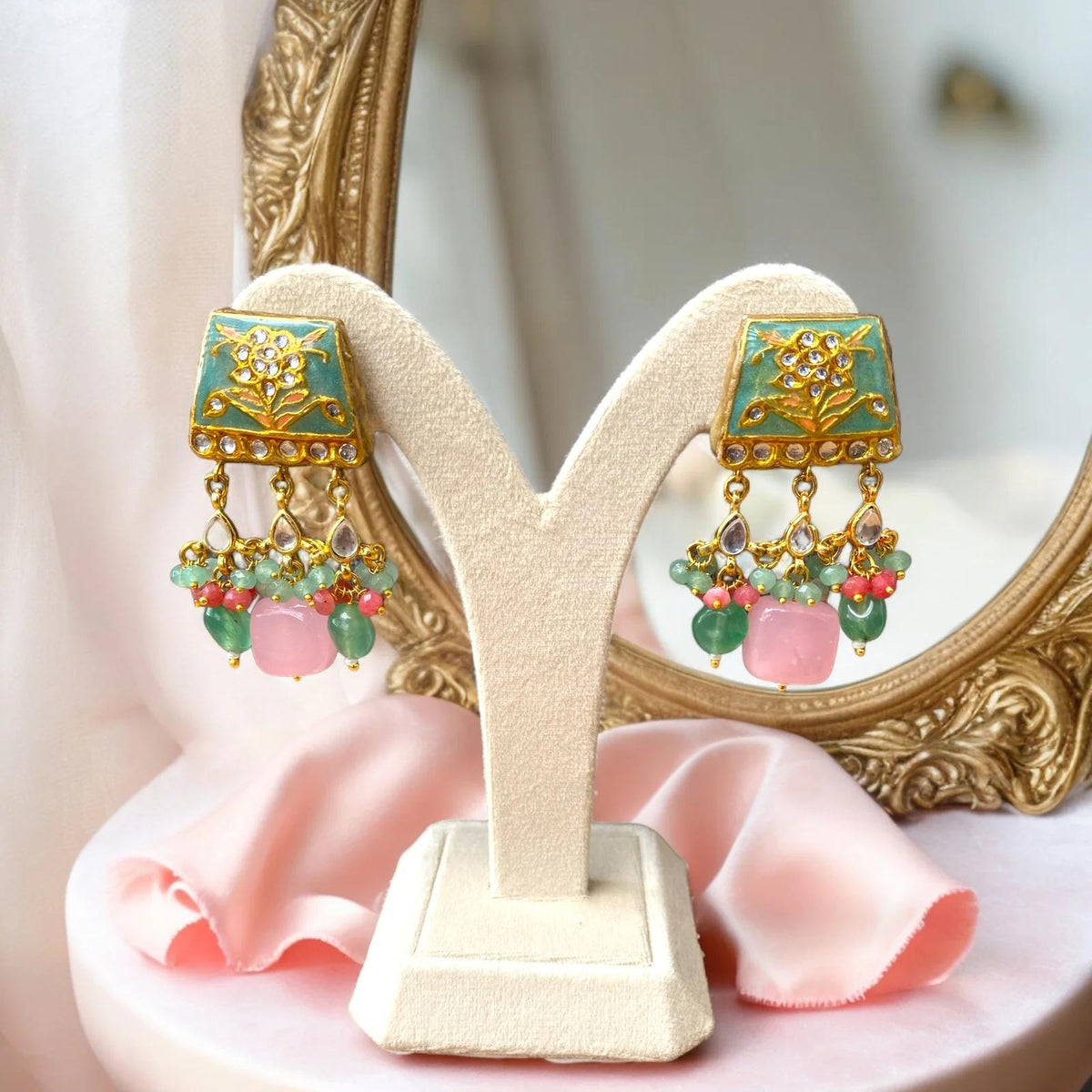 Partaash Pink set with earrings- Mehendi function image 2