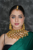 Maharani polki set with mangtikka- Temple gold finish image 10