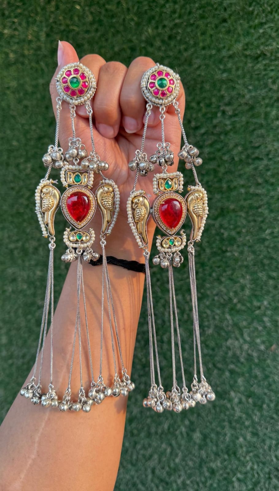 Mihika Earrings - Red Silver image