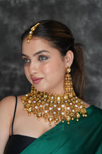 Maharani polki set with mangtikka- Temple gold finish image 8