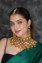 Maharani polki set with mangtikka- Temple gold finish image 6