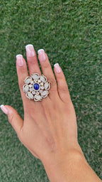 Flower zercon ring- blue image 1