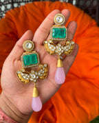 Darpan Earrings- Sabyasachi - Green and Pink image