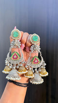 Silver dual tone green- Muskan earrings image 0