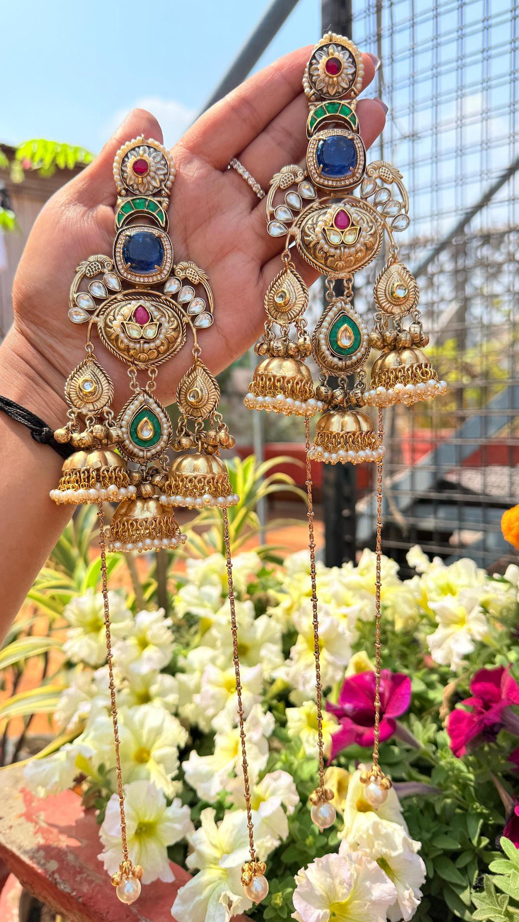 Naaz kashmiri earrings- Blue gold image 0